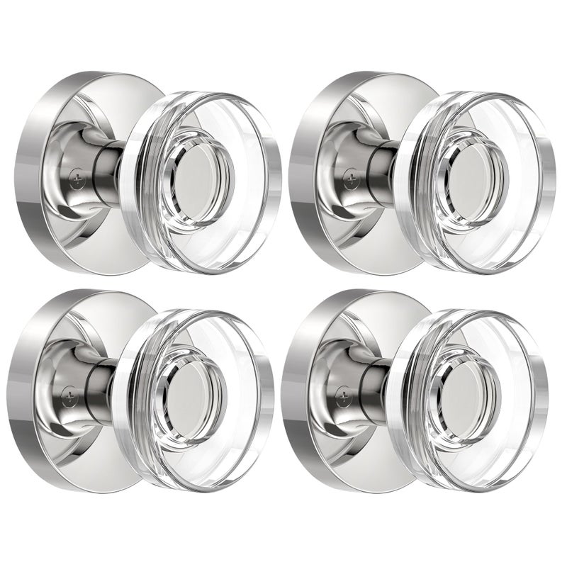 naubea 4 Pack Polished Chrome Door Knobs Glass Door Knob Dummy Door Knobs Interior Crystal Dummy Door Handle for Hall and Closet - Image 1